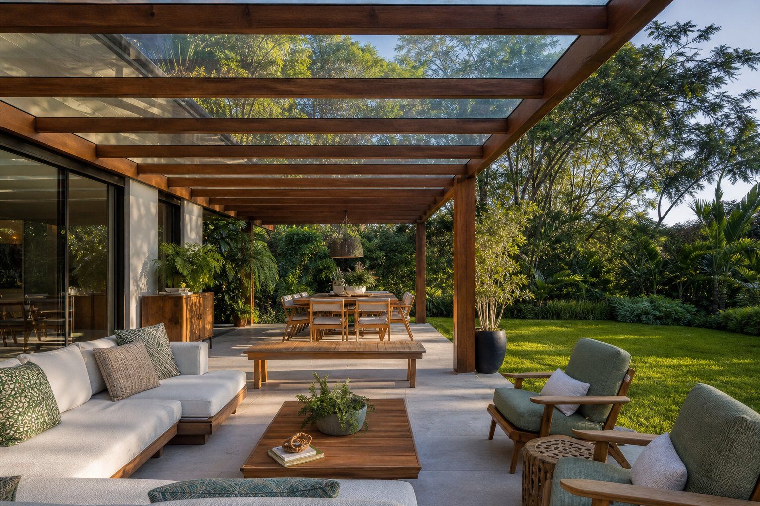 Pergolado área gourmet — obra da Oliveira Vidros em Parque Olinda · Gravataí